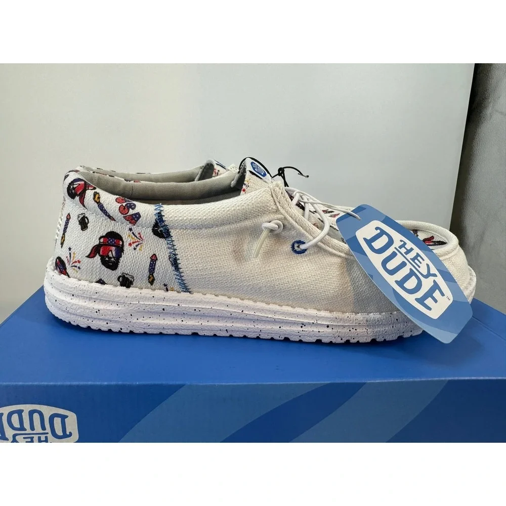 Hey Dude Wally Funk Americana Party Mens Shoes White USA Slip On Comfort Size 11